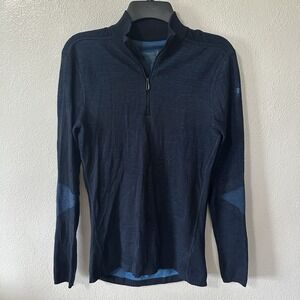 Smartwool Sweater Mens Small Blue Camo 1/4 Zip Wool Intraknit 200 Hiking Outdoor